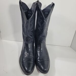 Larry Mahan Black Teju Exotic Lizard Skin Cowboy Western Boots Men's Size 12 D